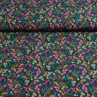 Viscose crepe met bloementjes zwart fuchsia exclusieve italiaanse designer stof 