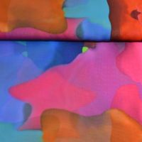 Exclusieve zijde voile Italiaans design delave / waterprint fuchsia rood blauw lime