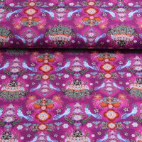 Katoen tricot digitaal print paradise birds designed by fiona hewill