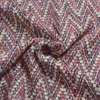 Exclusieve grof geweven mantelpak stof zig zag ivory fuchsia