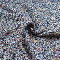 grof geweven mantelpak stof  ivory blauw rood