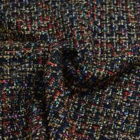 grof geweven mantelpak stof  zwart multi colors lurex