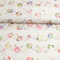 Viscose Broderie bloementjes multi colors  licht ivory