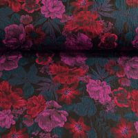 Jacqaurd  bloemen donker blauw cerise rood