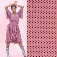 stretch crepe polyester dots oud rose zwart