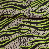 Viscose fine crepe beige zwart lime groen jungle print