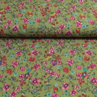 viscose krip met lurex draad bloementjes lime groen