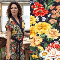 Tricot katoen bloemen donker blauw