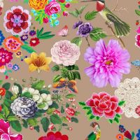 Katoen tricot GOTS DIGITAL BOTANICA Spark of Happiness beige