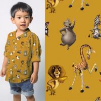 katoen poplin  digitaal print  MADAGASCAR  dreamworks oker