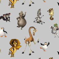 katoen poplin  digitaal print  MADAGASCAR  dreamworks grijs