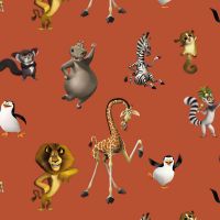 katoen poplin  digitaal print  MADAGASCAR  dreamworks brique