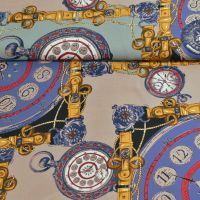 crepe georgette exclusief design klokken print blauw  bruin
