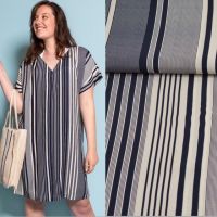 LMV fine crepe viscose streep donkerblauw LA MAISON VICTOR