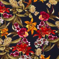 Viscose krip bloemen donker blauw
