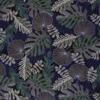 Viscose bedrukt leaves kobalt
